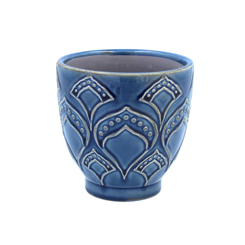 Glazed Ceramic Pot Cover 14cm - Navy Damask | Gisela Graham CLEARANCE