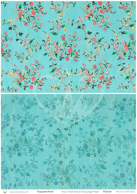 Posh Chalk Turquoise Floral Decoupage Paper CLEARANCE 70% OFF