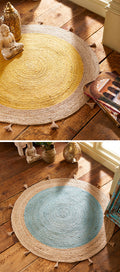 Suru round jute rug, with tassels 120x120cm - turquoise